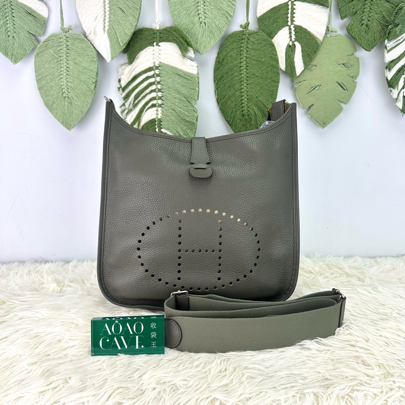 HERMES Evelyne 33 灰綠色 C6 T Stamp 單肩斜肩包-0