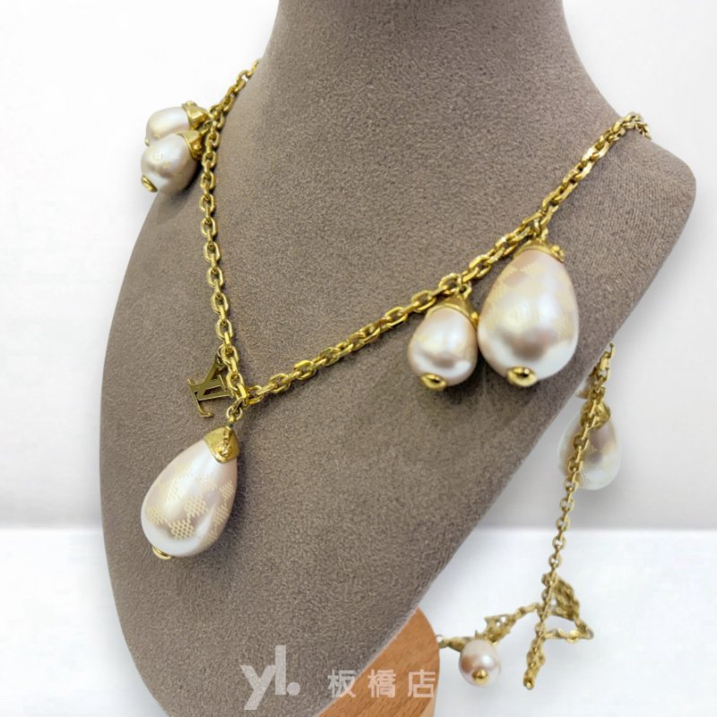 LV 粉色水滴型珍珠項鍊-5
