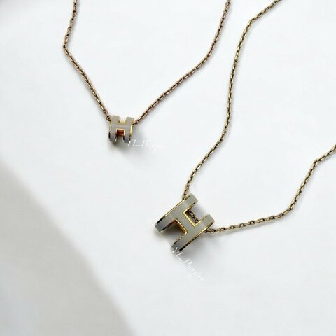 HERMES Mini Pop H奶茶色橢圓簍空項鍊