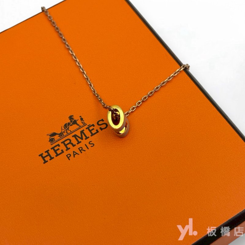 HERMES Mini Pop H奶茶色橢圓簍空項鍊-4