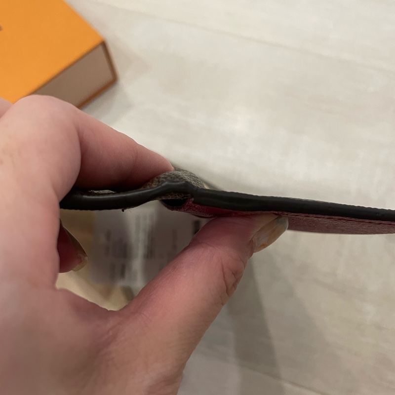 LV 3折老花拼桃紅長夾-6