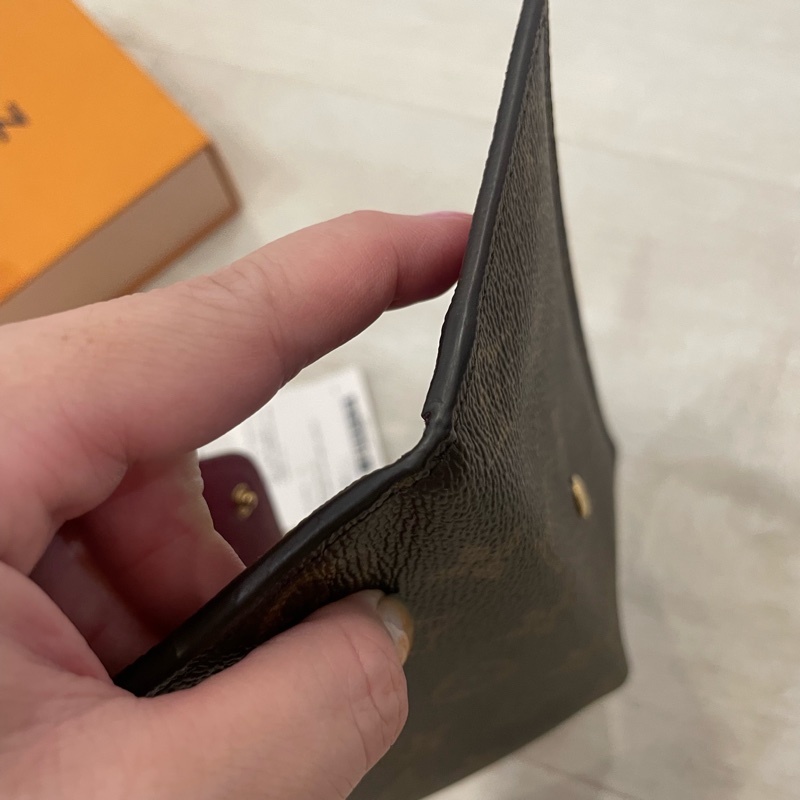 LV 3折老花拼桃紅長夾-7