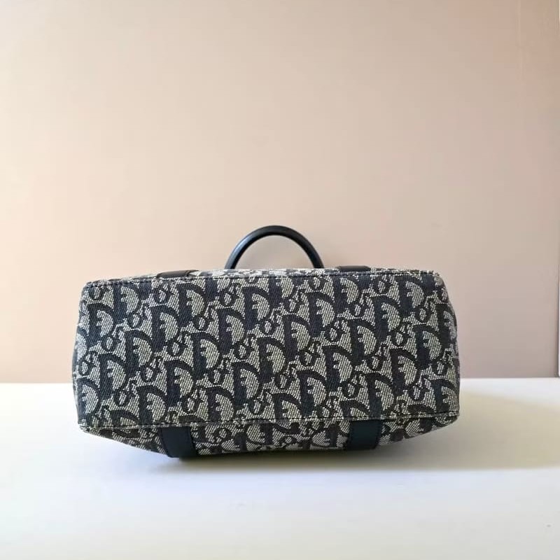 【LA LUNE】絕版中古包 Dior藍灰色老花托特包 單肩包 側背包 古董包 復古包-1