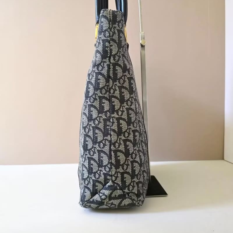 【LA LUNE】絕版中古包 Dior藍灰色老花托特包 單肩包 側背包 古董包 復古包-3