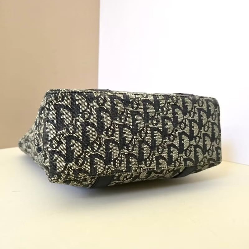 【LA LUNE】絕版中古包 Dior藍灰色老花托特包 單肩包 側背包 古董包 復古包-4