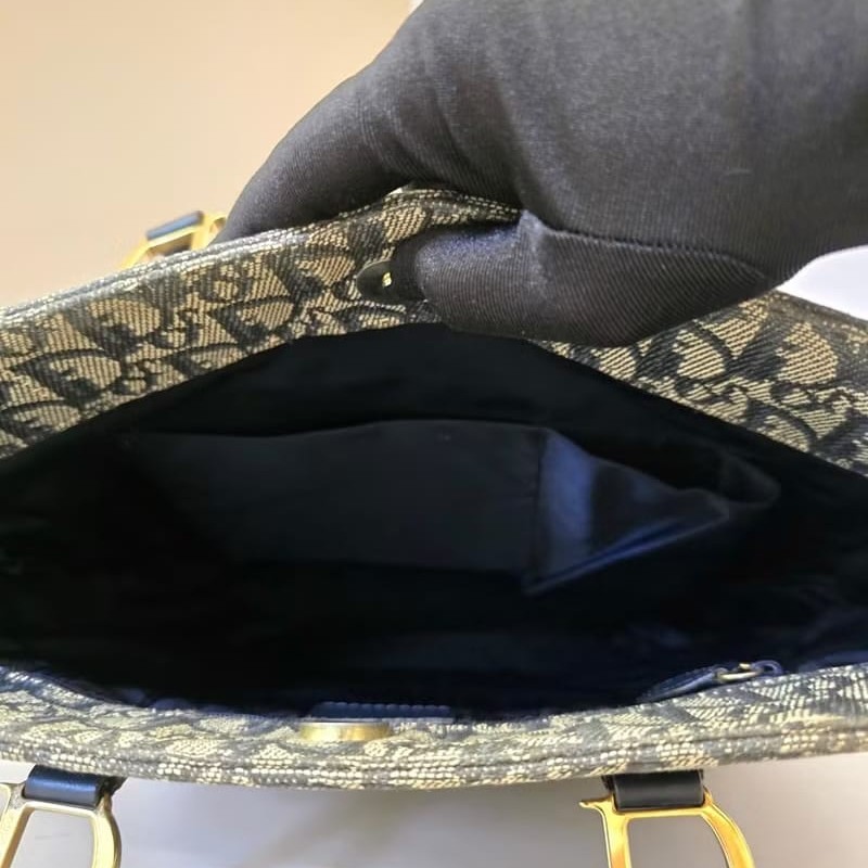【LA LUNE】絕版中古包 Dior藍灰色老花托特包 單肩包 側背包 古董包 復古包-6