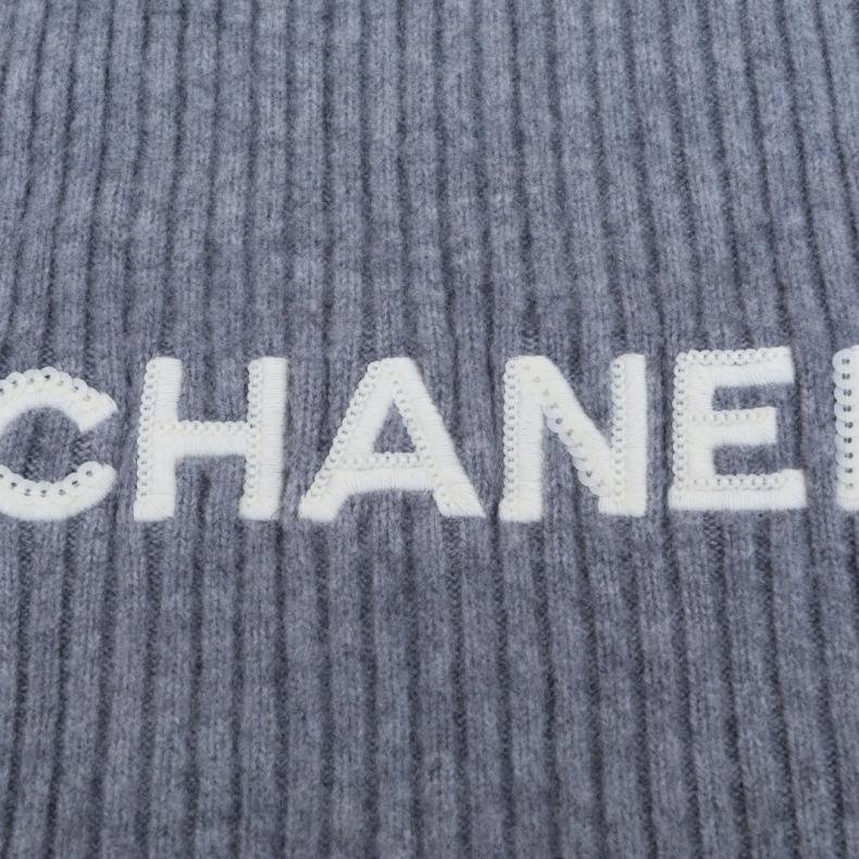 灰色 山羊絨 字母Logo刺繡 圍巾-2