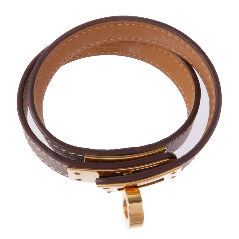 HERMES Epsom/Swift皮革Kelly Double Tour金扣手帶Etoupe-3