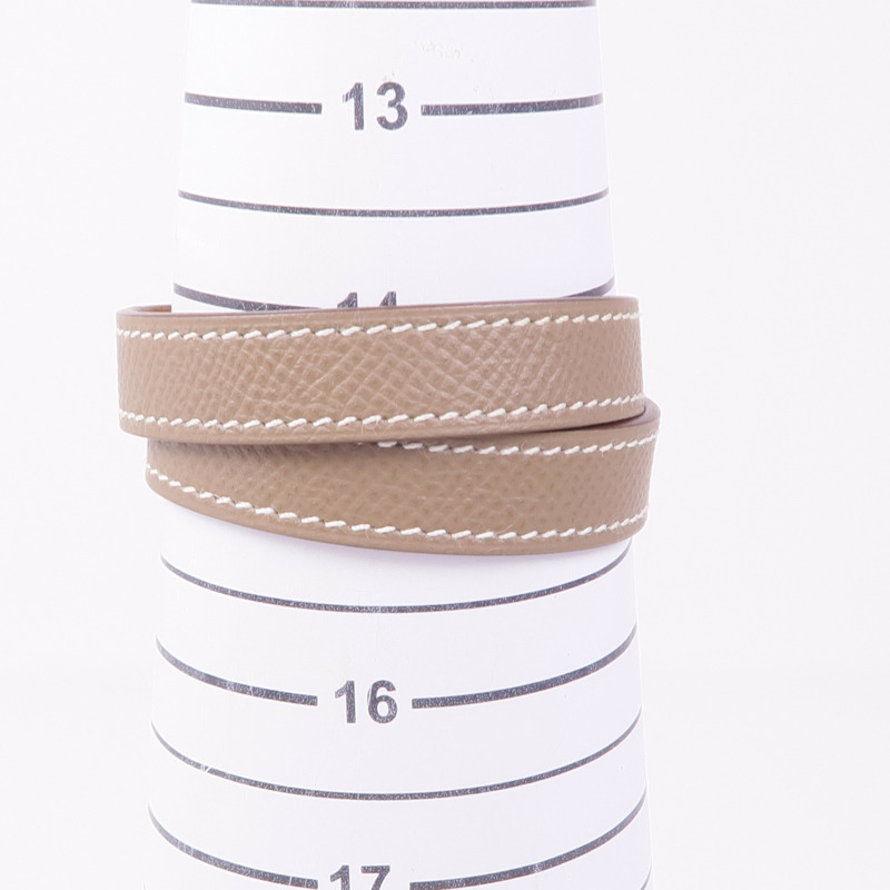 HERMES Epsom/Swift皮革Kelly Double Tour金扣手帶Etoupe-10