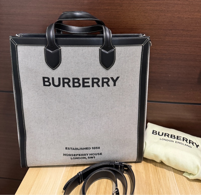 BURBERRY 正品 80379361黑灰帆布2way托特包 斜背包 公事包 休閒包-1