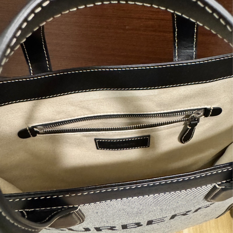 BURBERRY 正品 80379361黑灰帆布2way托特包 斜背包 公事包 休閒包-8