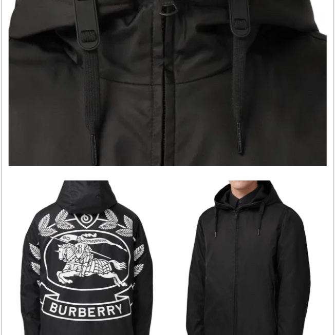 BURBERRY英國男款馬術騎士印花尼龍連帽外套XS-0