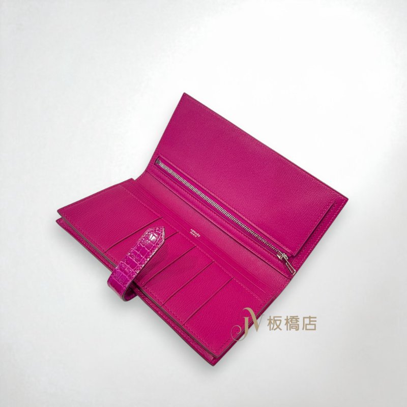 HERMES皮夾 J5天方夜譚紫銀釦亮面方框鱷BEARN長夾-5