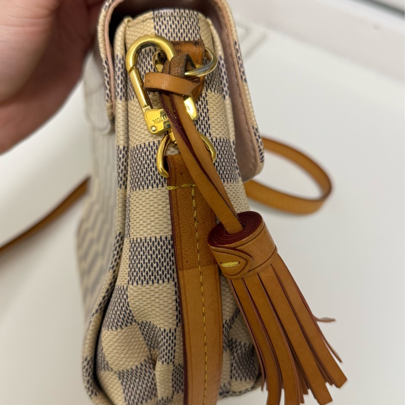 LV 路易威登 croisette 白棋盤流蘇郵差包斜背包-7