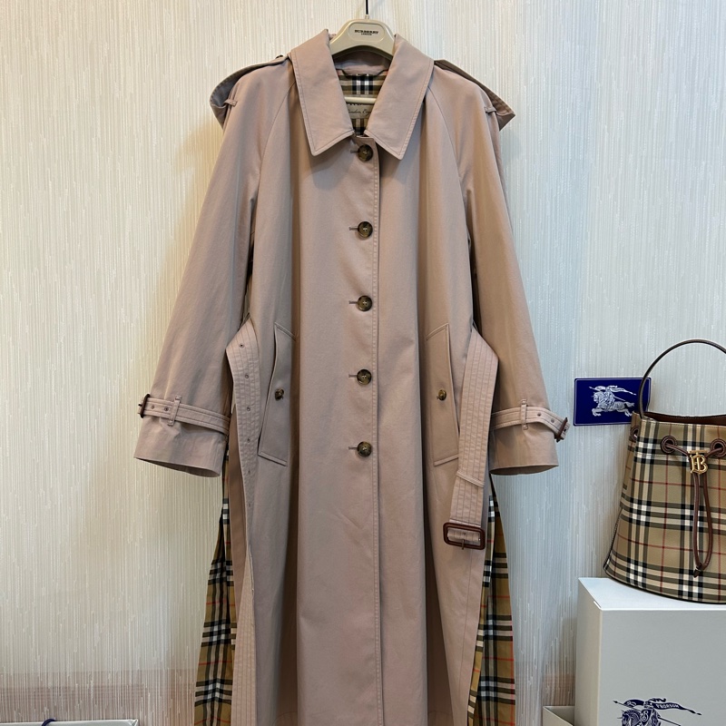 BURBERRY英國芋粉色側開衩長風衣UK10-1