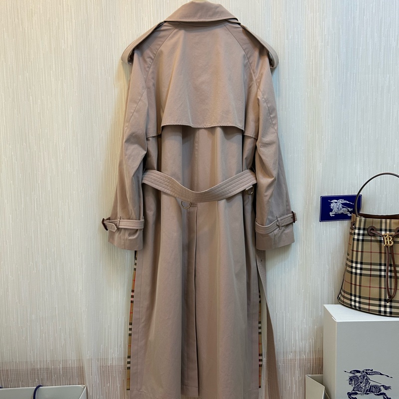 BURBERRY英國芋粉色側開衩長風衣UK10-2