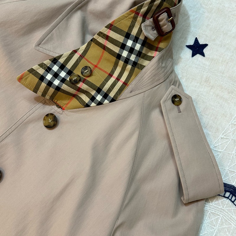 BURBERRY英國芋粉色側開衩長風衣UK10-9