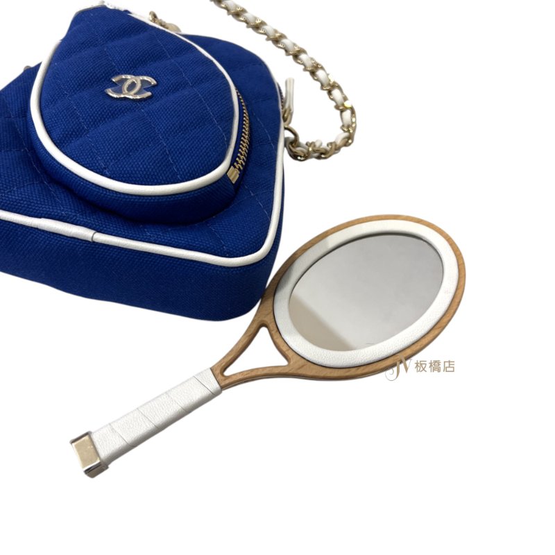CHANEL包包 網球拍拚藍色帆布白滾邊鍊條包-8