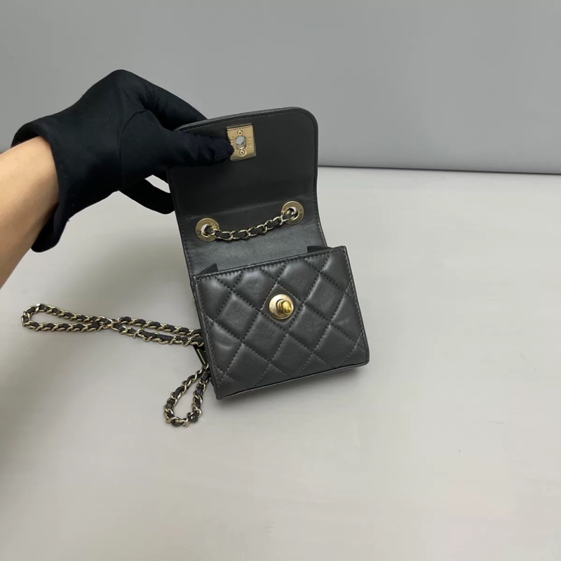 chanel香奈兒Trendy cc mini 深灰色全皮菱格鏈條包-1