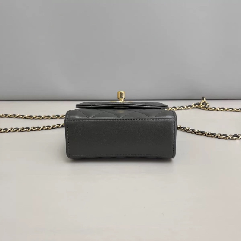 chanel香奈兒Trendy cc mini 深灰色全皮菱格鏈條包-3