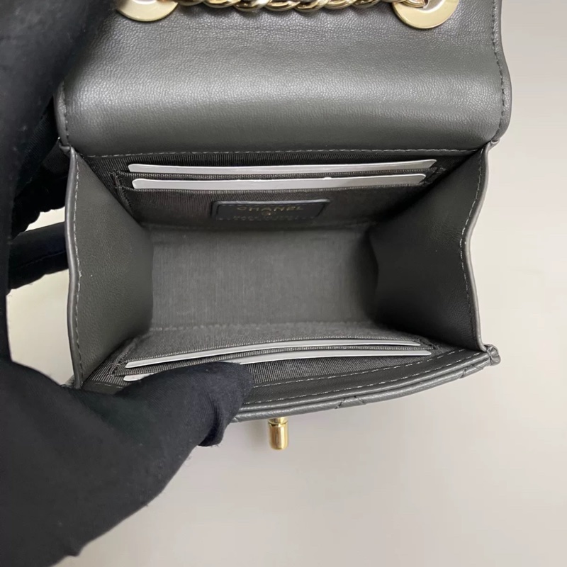 chanel香奈兒Trendy cc mini 深灰色全皮菱格鏈條包-4