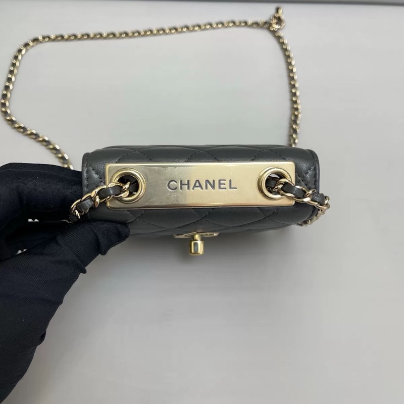 chanel香奈兒Trendy cc mini 深灰色全皮菱格鏈條包-5