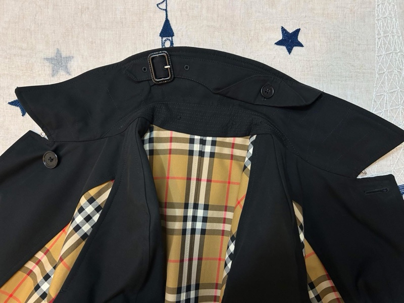 BURBERRY英國格紋拼接黑色風衣UK4-8