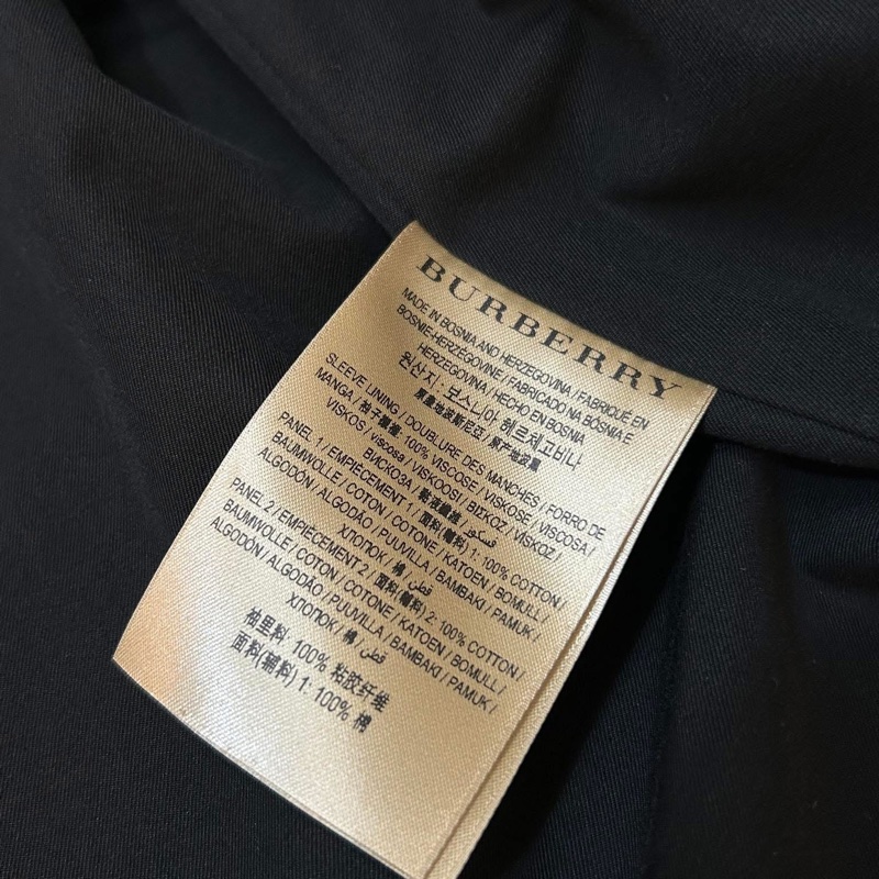 BURBERRY英國格紋拼接黑色風衣UK4-11