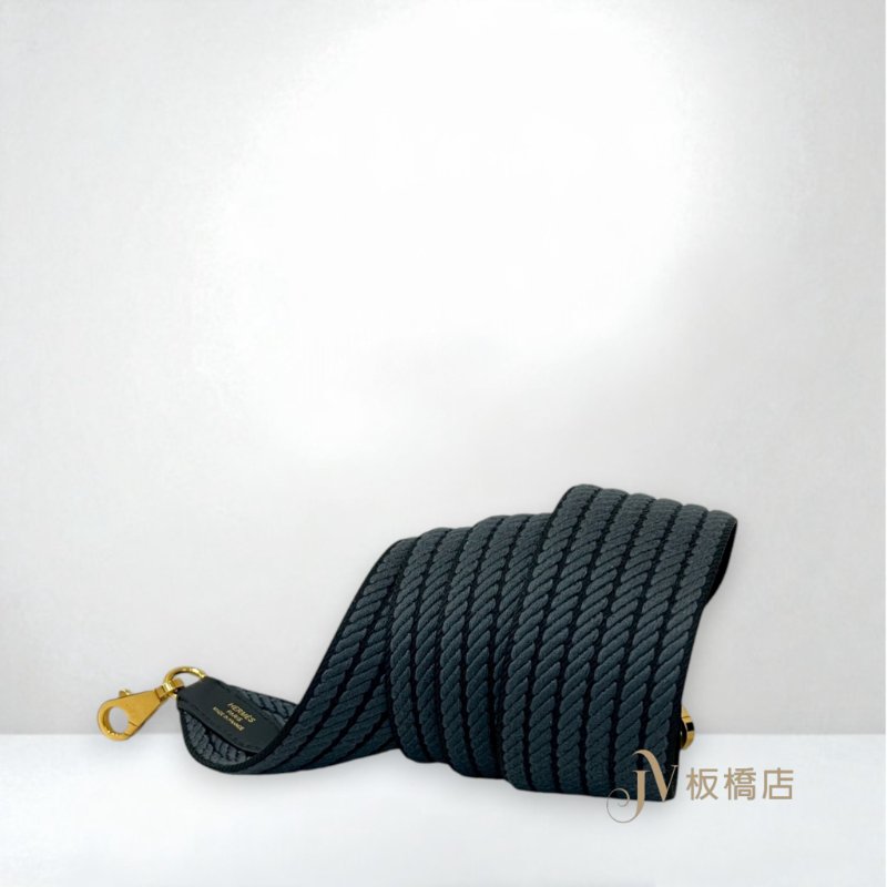 HERMES配件 黑灰混織配黑金寬版背帶-1