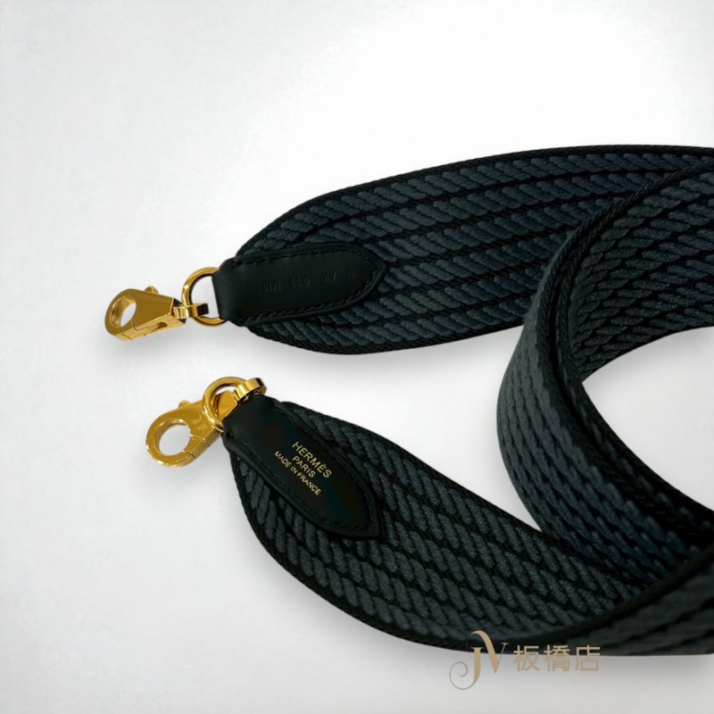 HERMES配件 黑灰混織配黑金寬版背帶-3