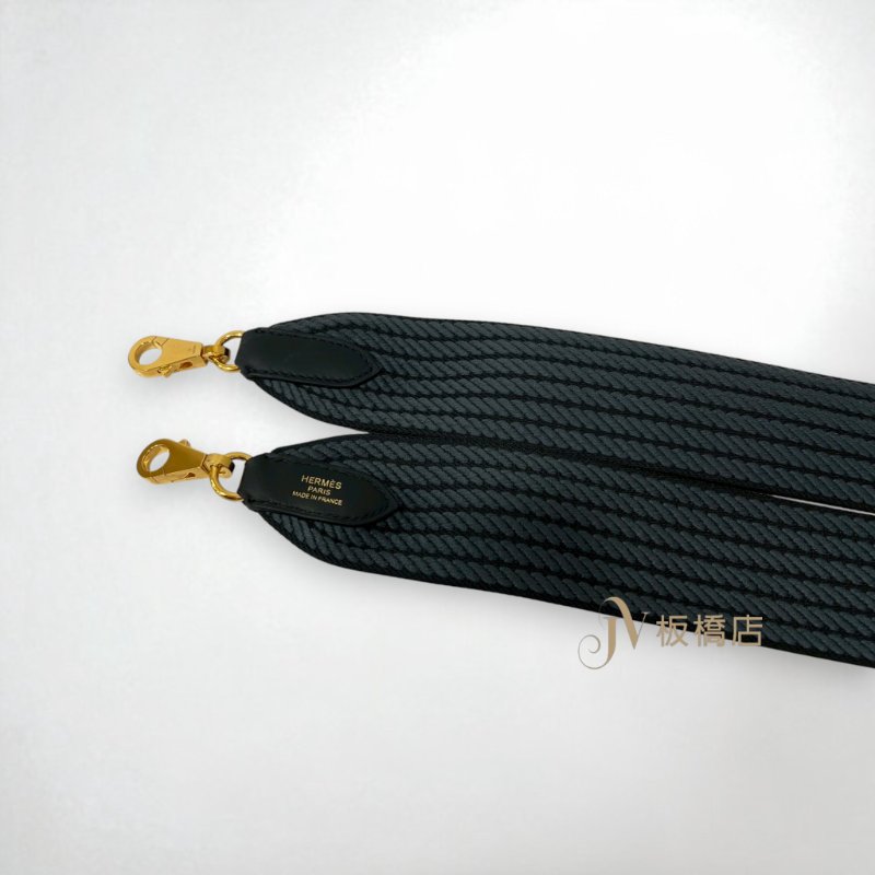 HERMES配件 黑灰混織配黑金寬版背帶-4