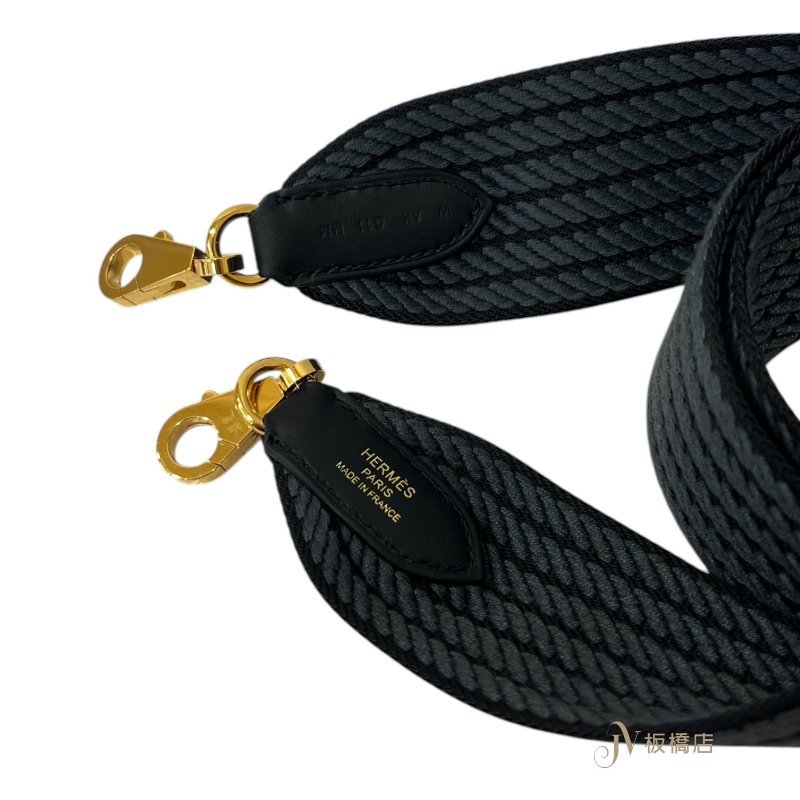 HERMES配件 黑灰混織配黑金寬版背帶-5