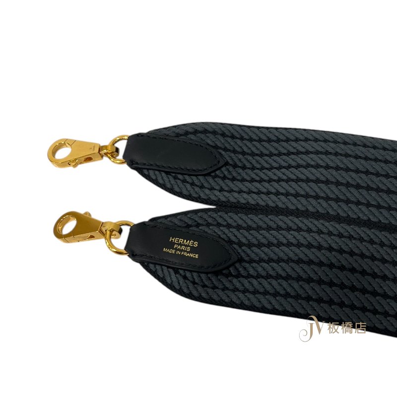 HERMES配件 黑灰混織配黑金寬版背帶-6