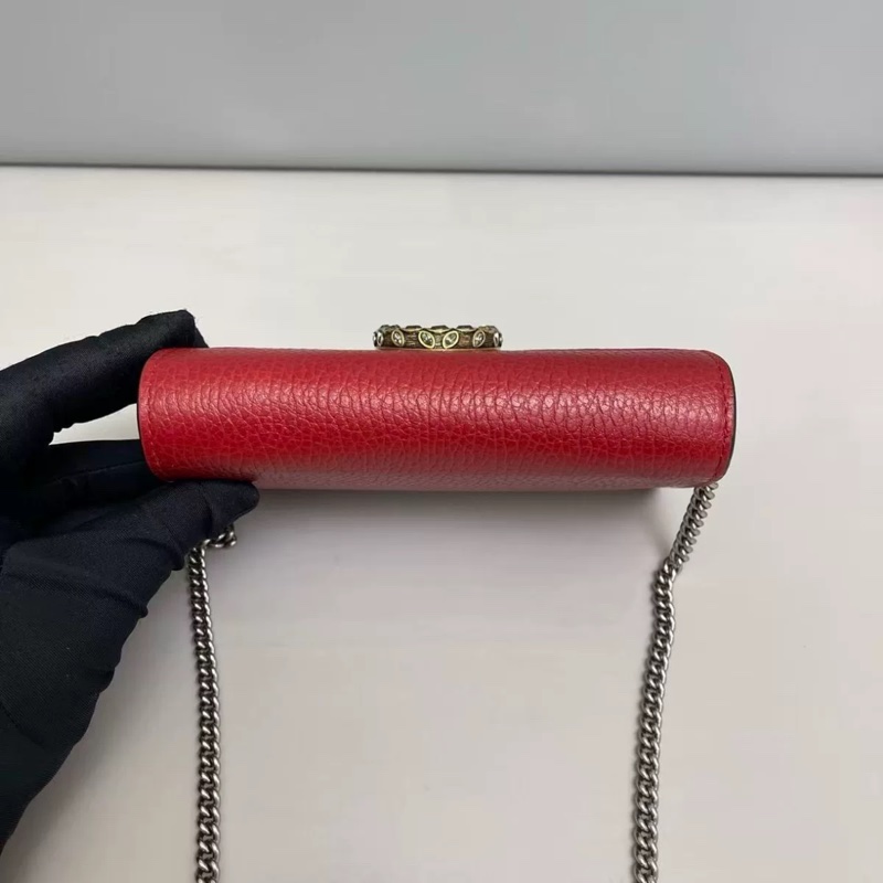 Gucci古馳 酒神mini紅色牛皮荔枝紋鑽扣包-4