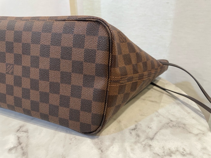 LV 咖棋盤格Nerverfull MM金釦手提肩背包-2