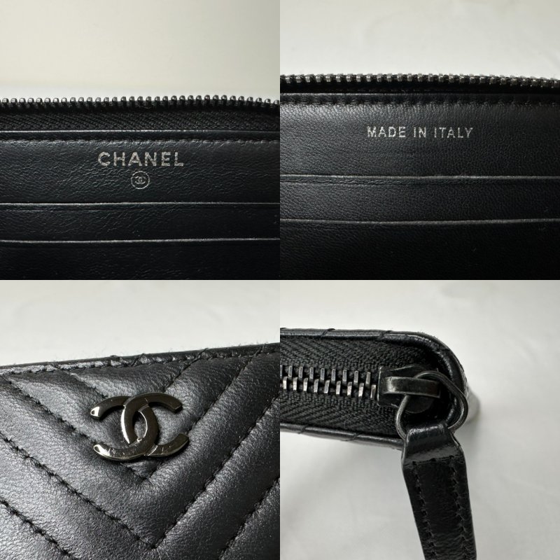 CHANEL 黑牛V型紋拉鍊中夾-8