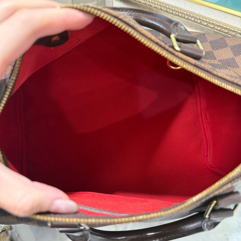 LV 咖棋盤格speedy30金釦手提肩斜背包-3