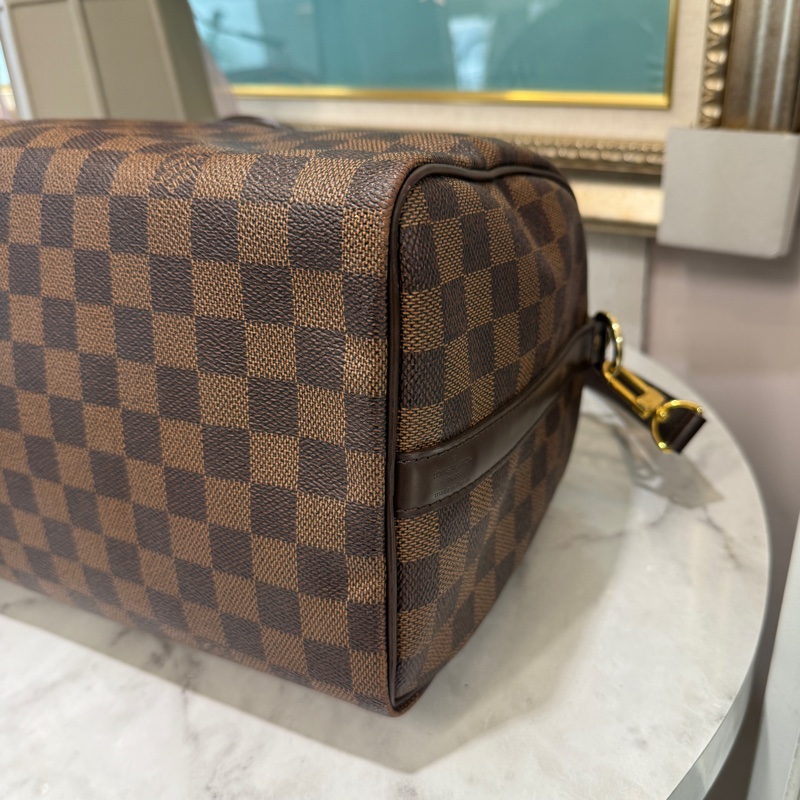LV 咖棋盤格speedy30金釦手提肩斜背包-5