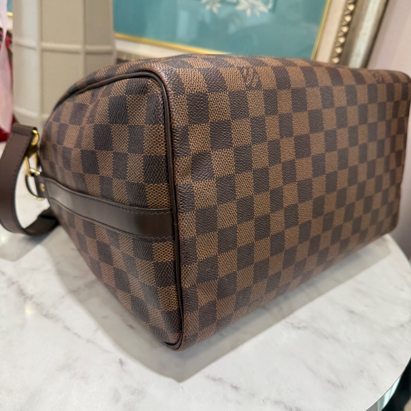 LV 咖棋盤格speedy30金釦手提肩斜背包-6