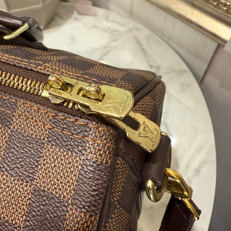 LV 咖棋盤格speedy30金釦手提肩斜背包-7