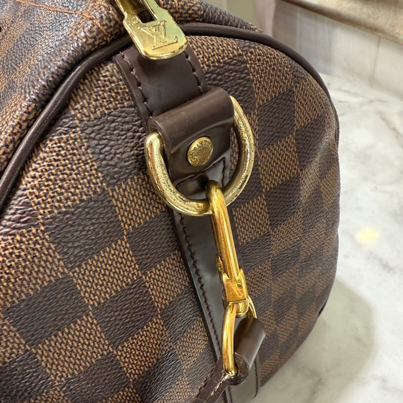 LV 咖棋盤格speedy30金釦手提肩斜背包-8