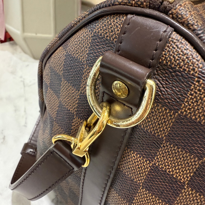 LV 咖棋盤格speedy30金釦手提肩斜背包-9
