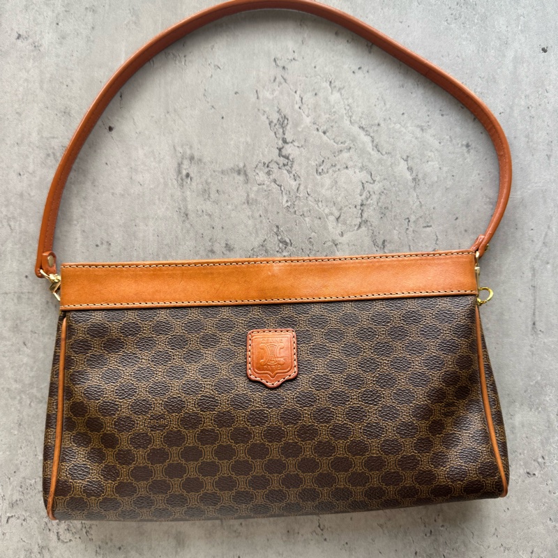 中古Celine Macadam老花腋下包 單肩包 手提包 棕色真皮-1