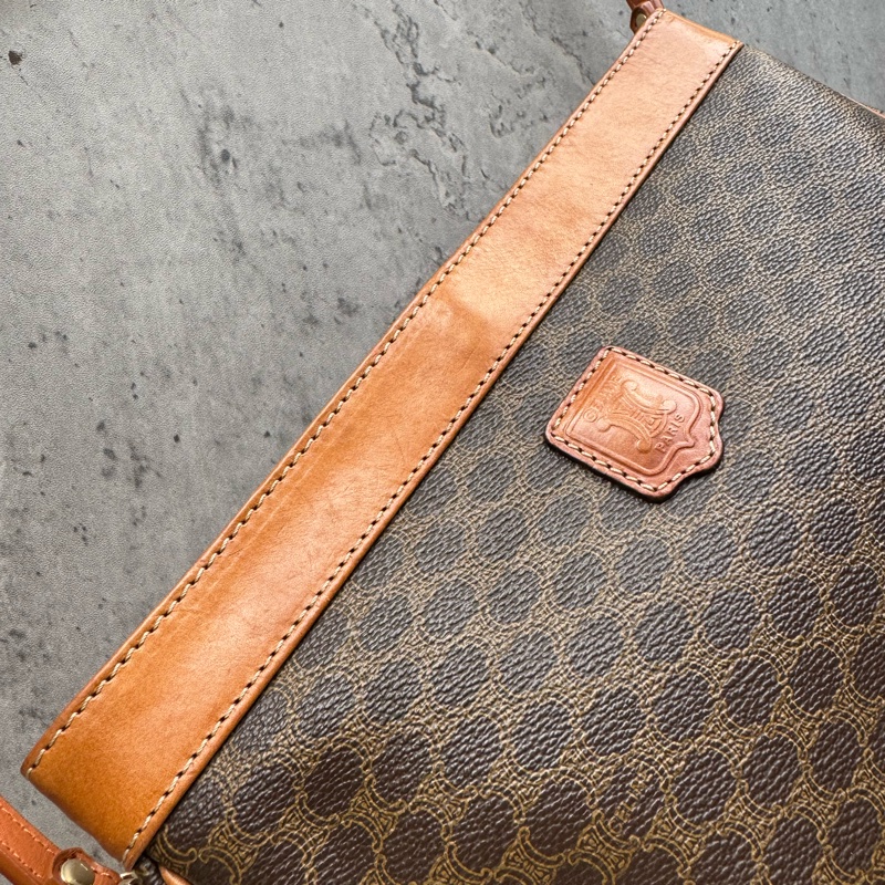 中古Celine Macadam老花腋下包 單肩包 手提包 棕色真皮-2