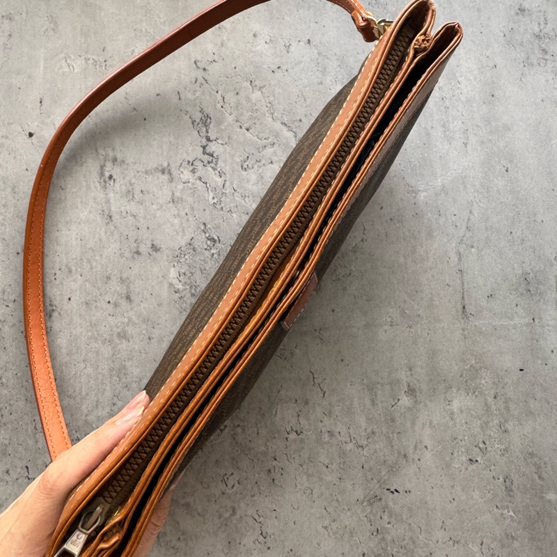 中古Celine Macadam老花腋下包 單肩包 手提包 棕色真皮-9