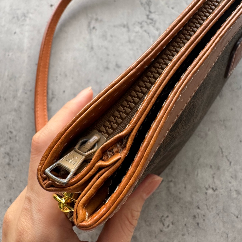 中古Celine Macadam老花腋下包 單肩包 手提包 棕色真皮-10