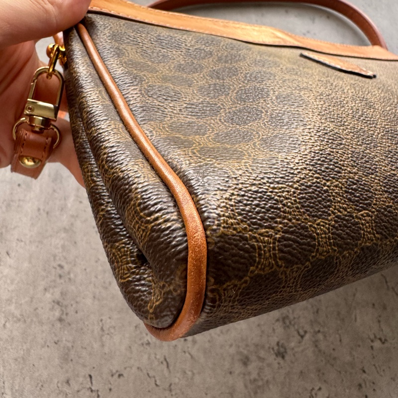 中古Celine Macadam老花腋下包 單肩包 手提包 棕色真皮-12