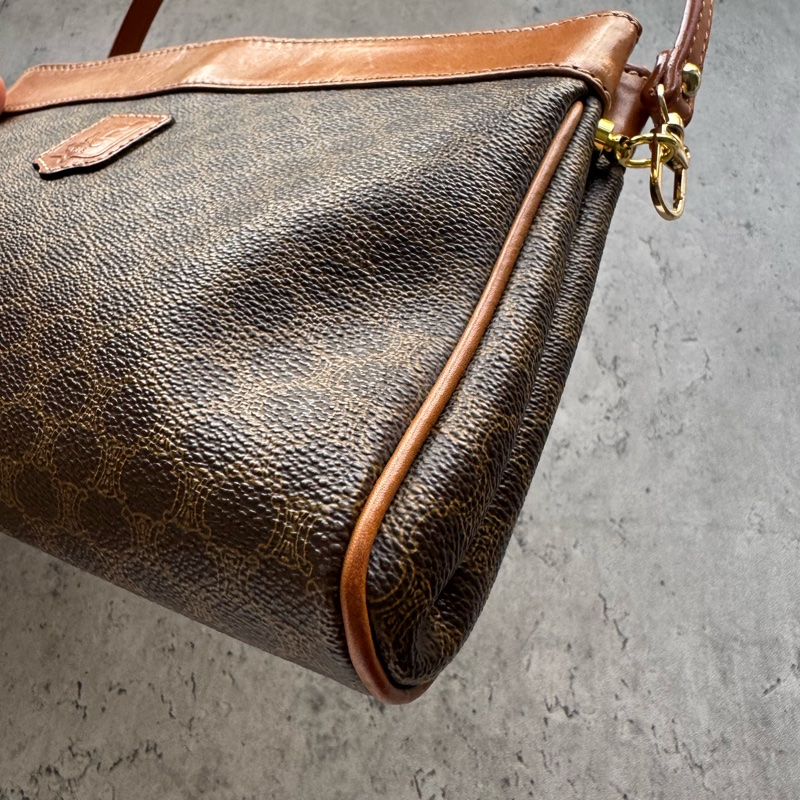 中古Celine Macadam老花腋下包 單肩包 手提包 棕色真皮-13