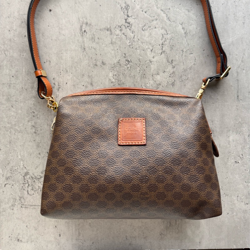 Celine Macadam 老花雲朵包 腋下包 真皮棕色 防水-2