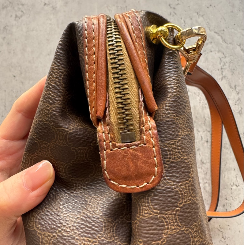 Celine Macadam 老花雲朵包 腋下包 真皮棕色 防水-14